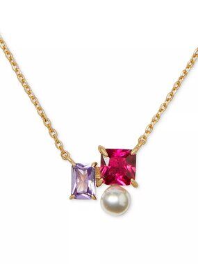 KATE SPADE NY GoldTone CubicZirconia/Pearl ClusterPendantNecklace w/dust bag